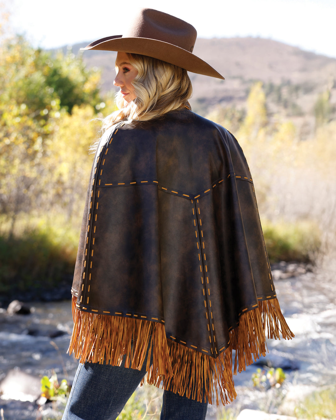 Cruel Denim Faux Leather & Fringe Cape