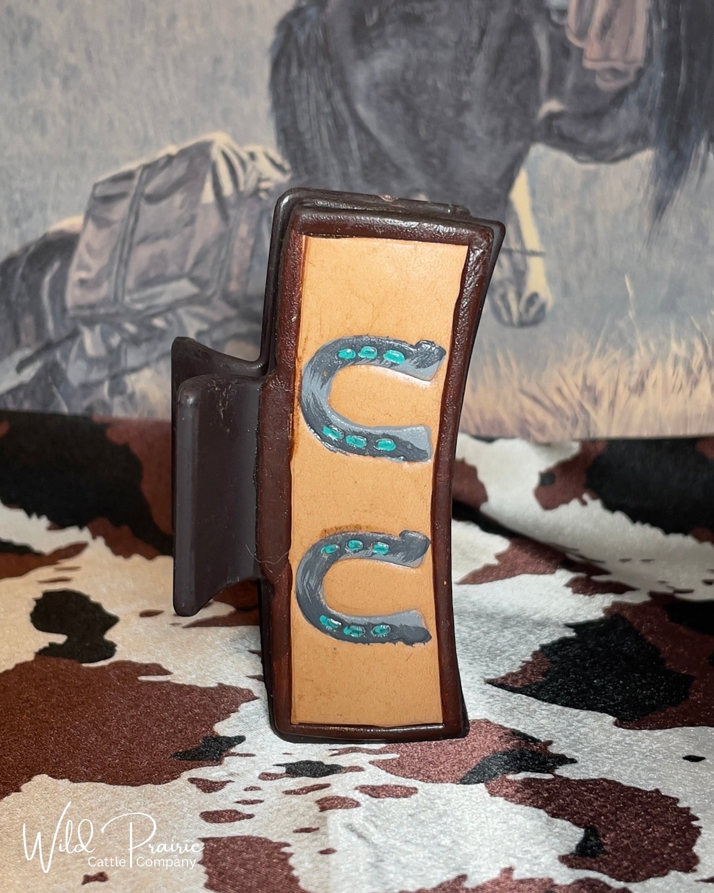 Brown Claw Clip - Tooled Leather