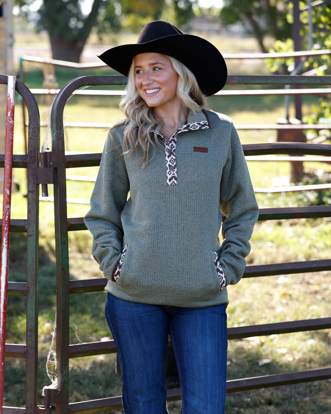 Cinch Olive Aztec Fleece Pullover