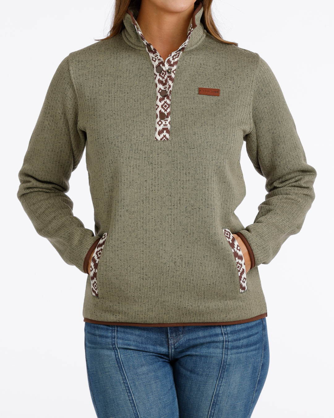 Cinch Olive Aztec Fleece Pullover
