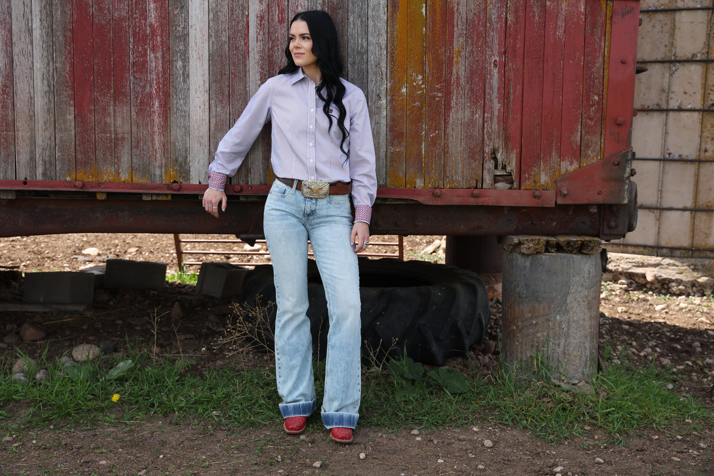 Cinch TENCEL™ Button-Down Western Shirt - Maroon Stripe