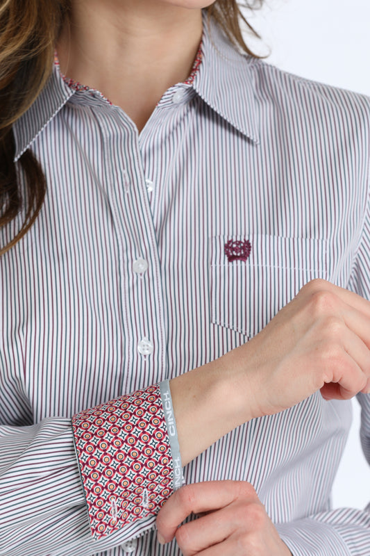 Cinch TENCEL™ Button-Down Western Shirt - Maroon Stripe
