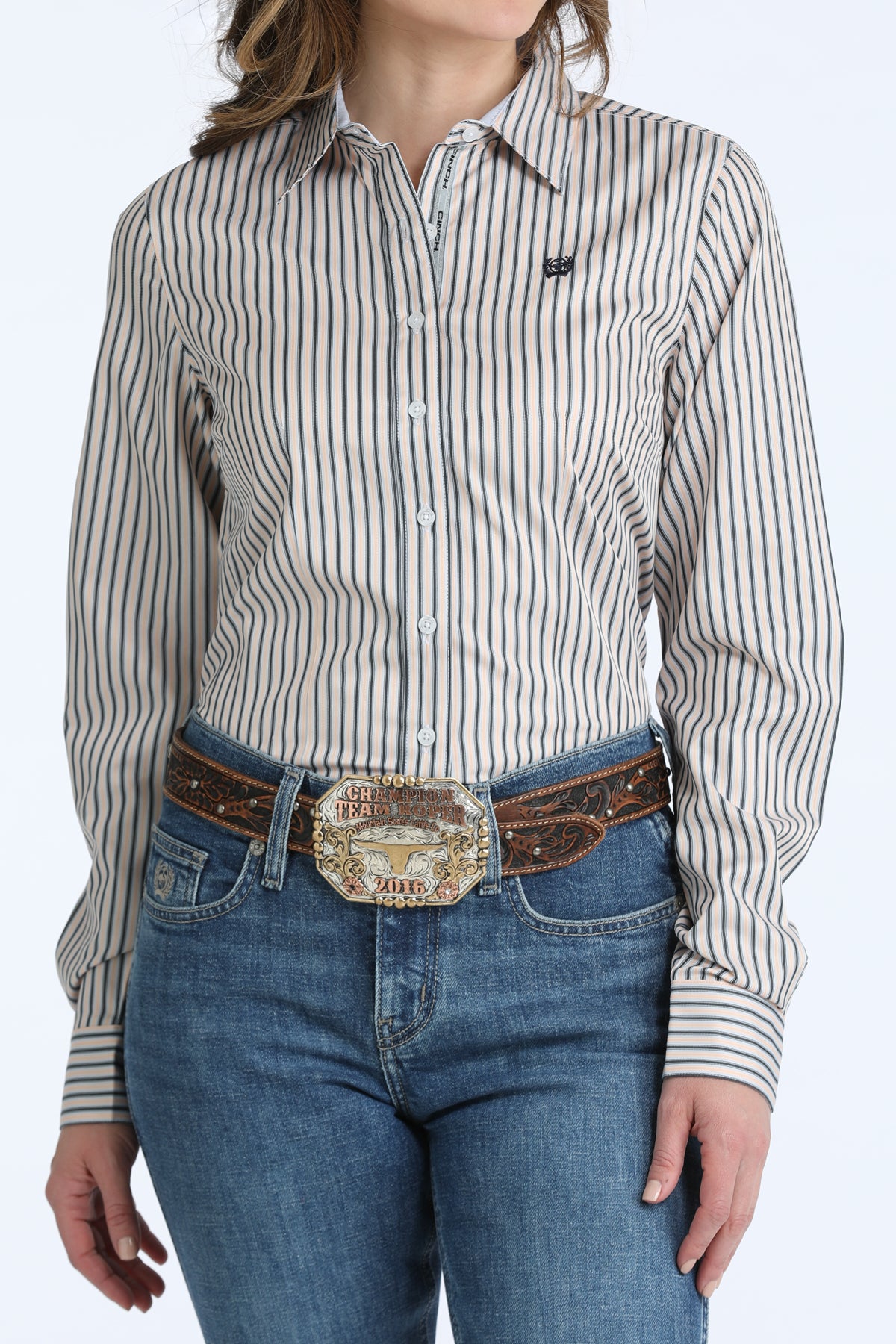 Cinch TENCEL™ Button-Down Western Shirt - Peach Stripe