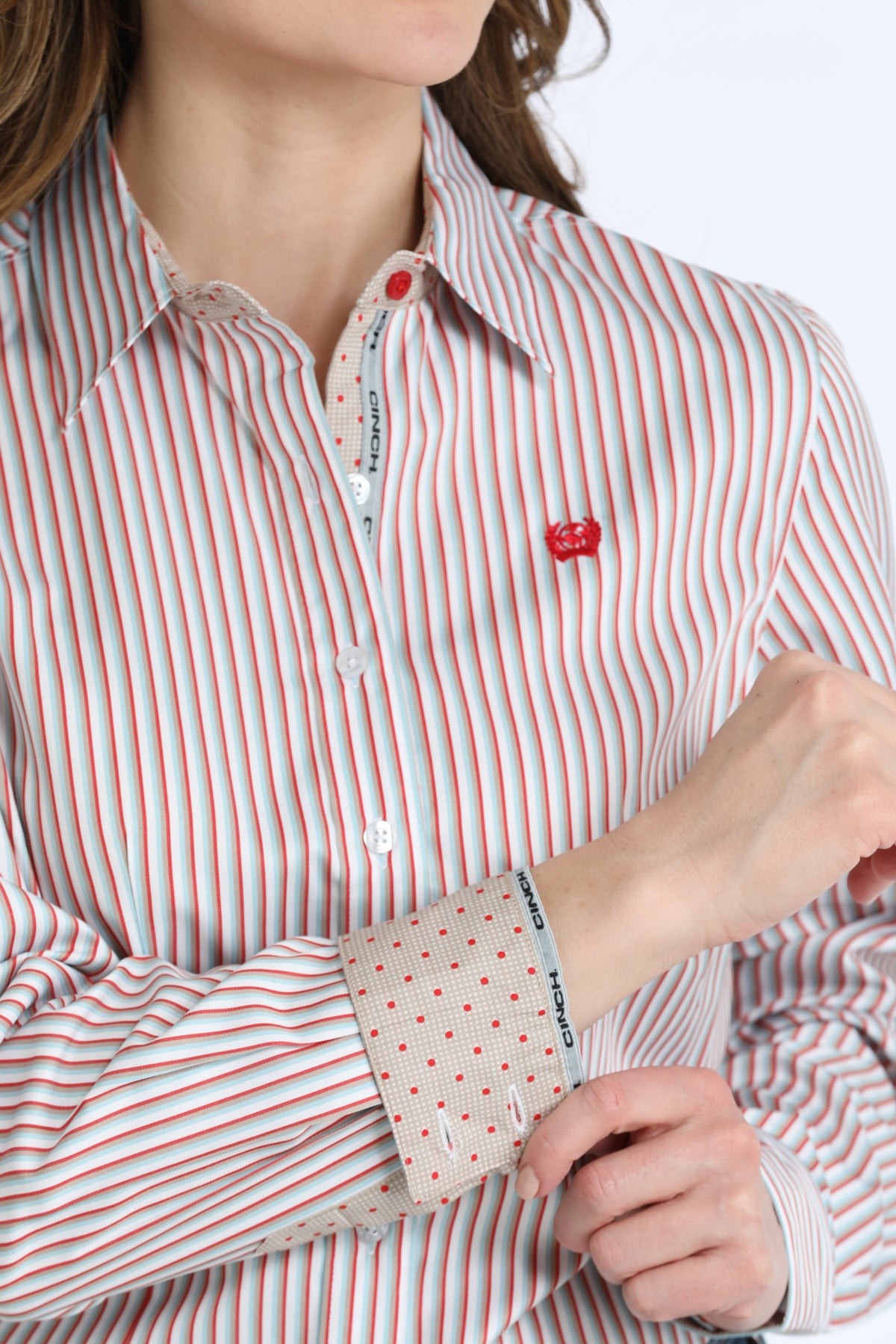 Cinch TENCEL™ Button-Down Western Shirt - Red Blue Stripe