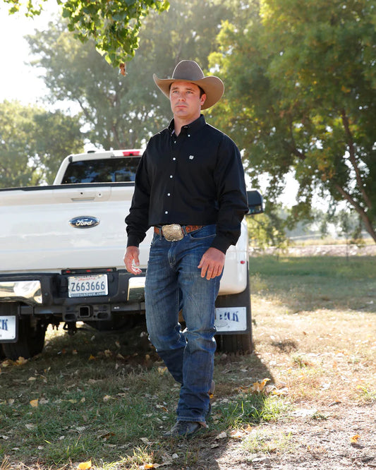 Cinch Solid Classic Fit Button-Down Western Shirt - Black