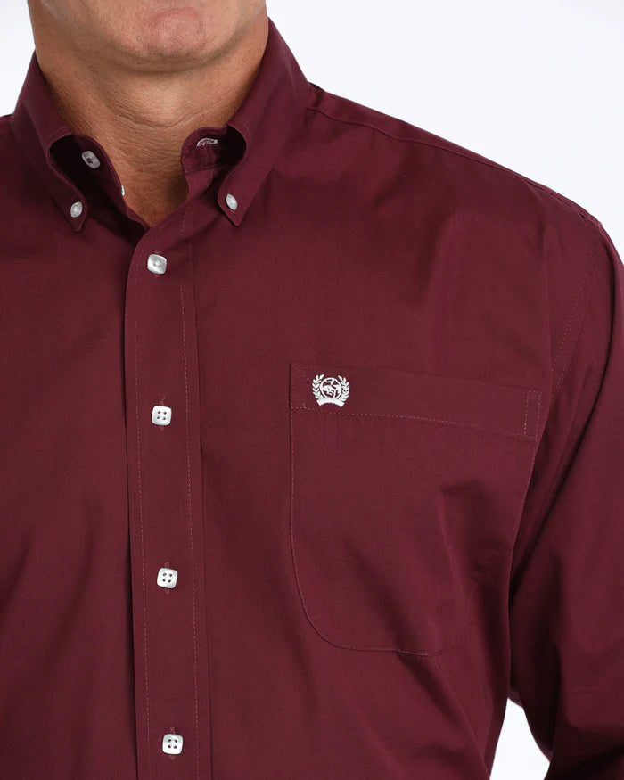 Cinch Solid Classic Fit Button-Down Western Shirt - Burgundy