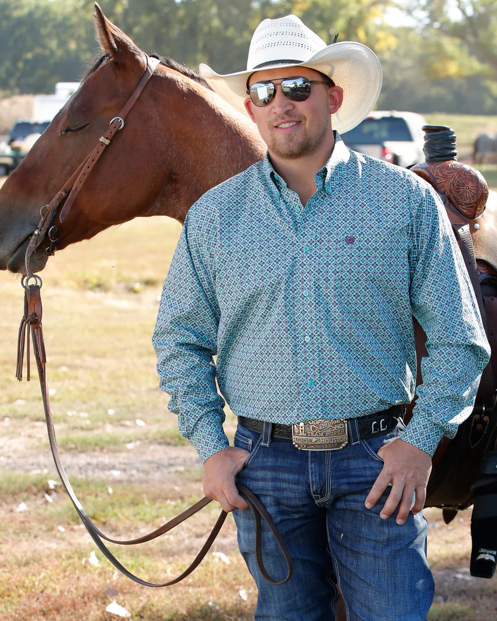 Cinch Classic Fit Button-Down Western Shirt - Turquoise