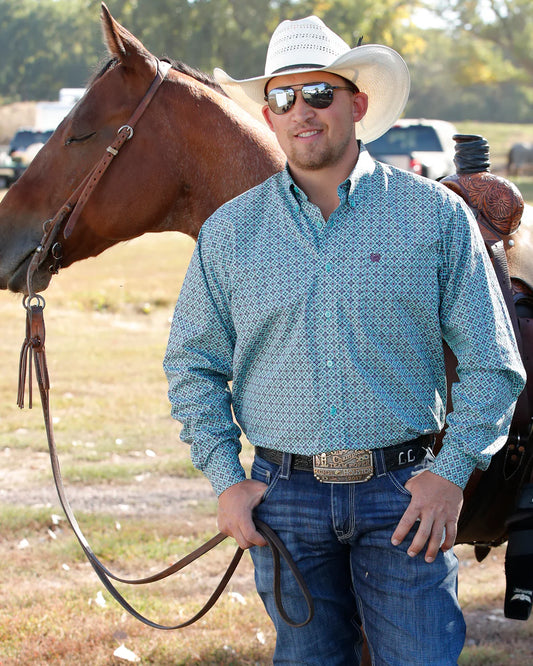 Cinch Classic Fit Button-Down Western Shirt - Turquoise