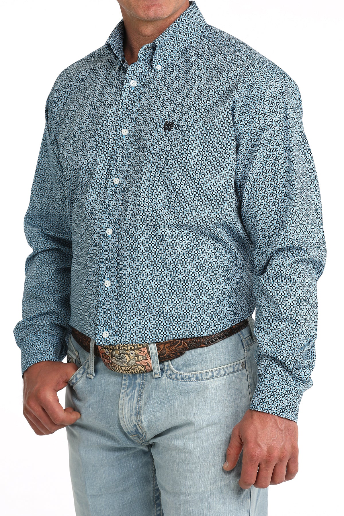 Cinch Classic Fit Button-Down Western Shirt - Blue Geo Print