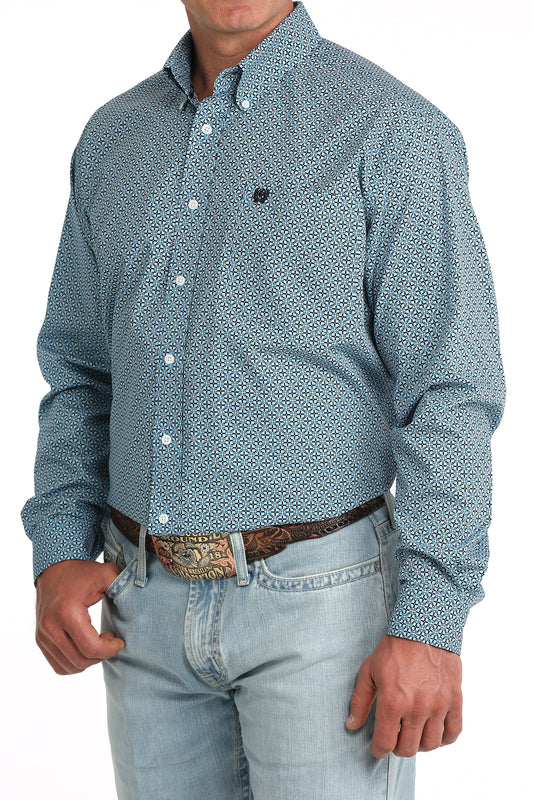 Cinch Classic Fit Button-Down Western Shirt - Blue Geo Print