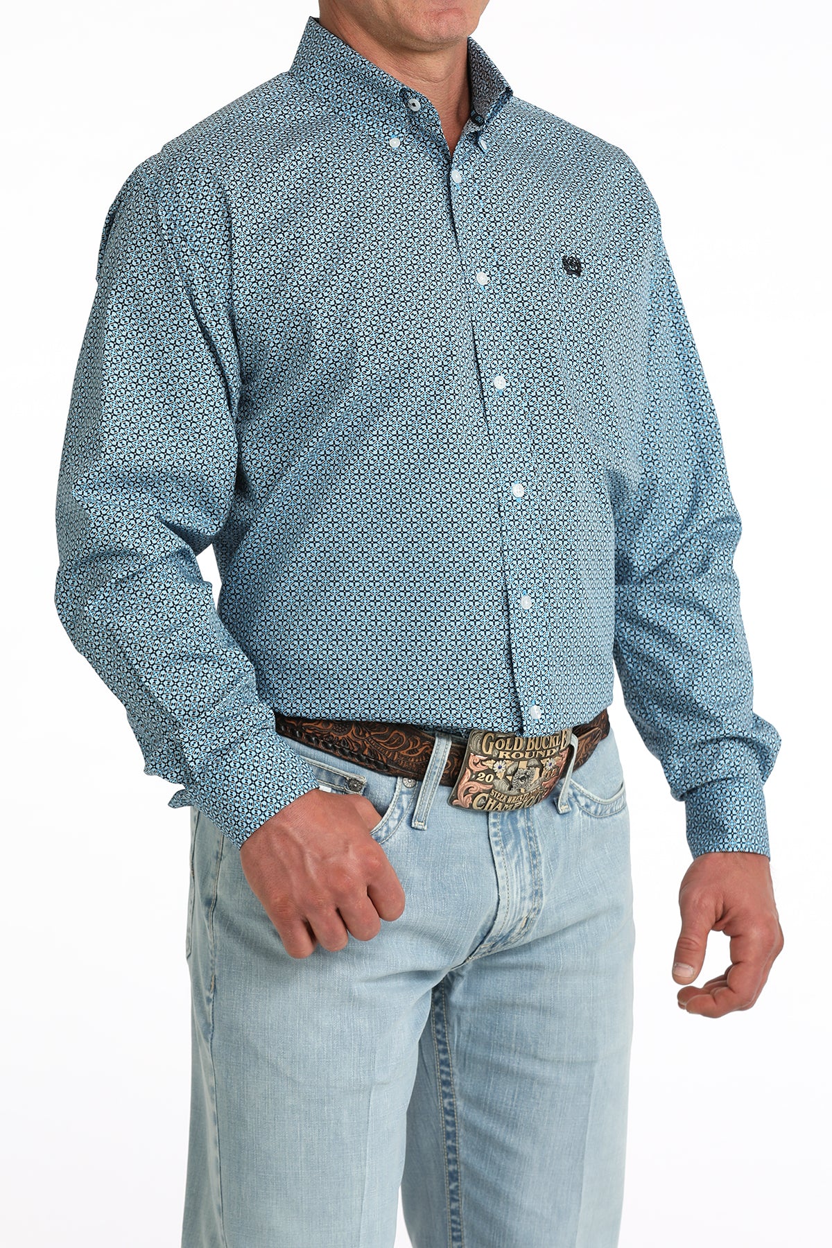 Cinch Classic Fit Button-Down Western Shirt - Blue Geo Print