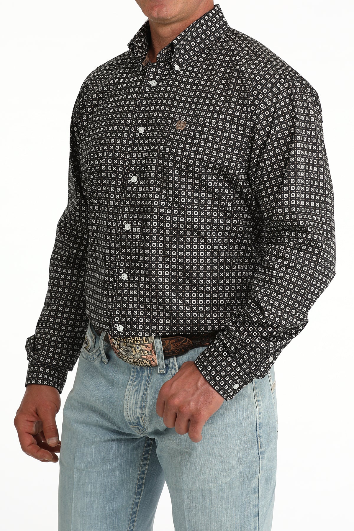 Cinch Classic Fit Button-Down Western Shirt - Navy Geo Print