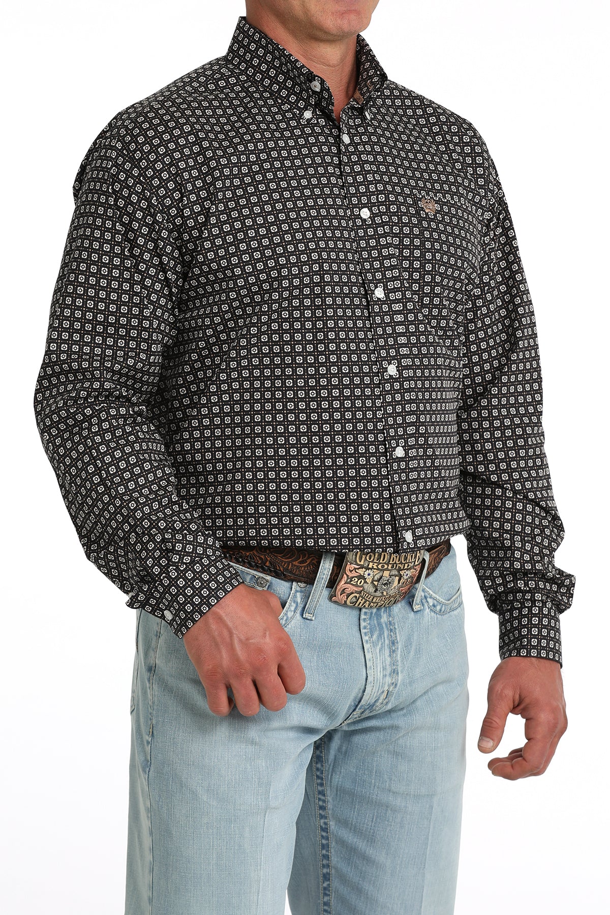 Cinch Classic Fit Button-Down Western Shirt - Navy Geo Print