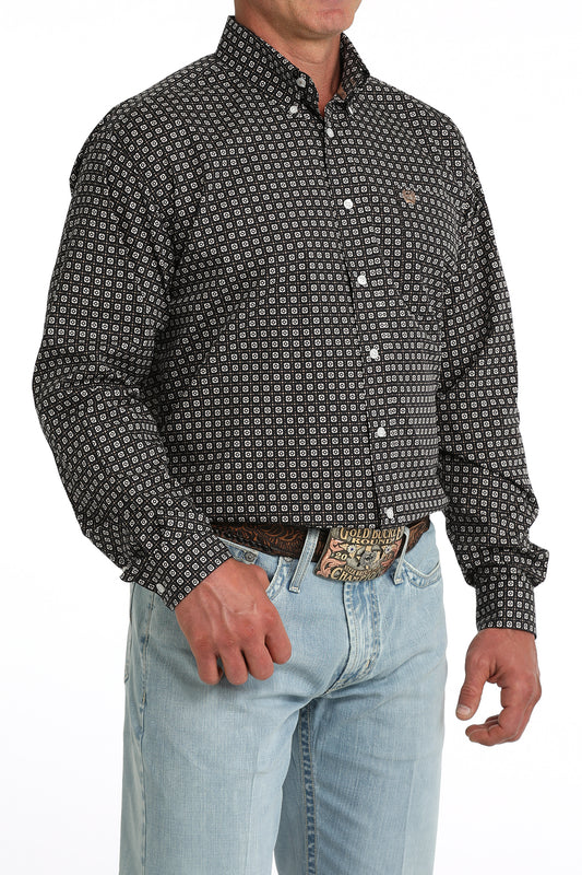 Cinch Classic Fit Button-Down Western Shirt - Navy Geo Print