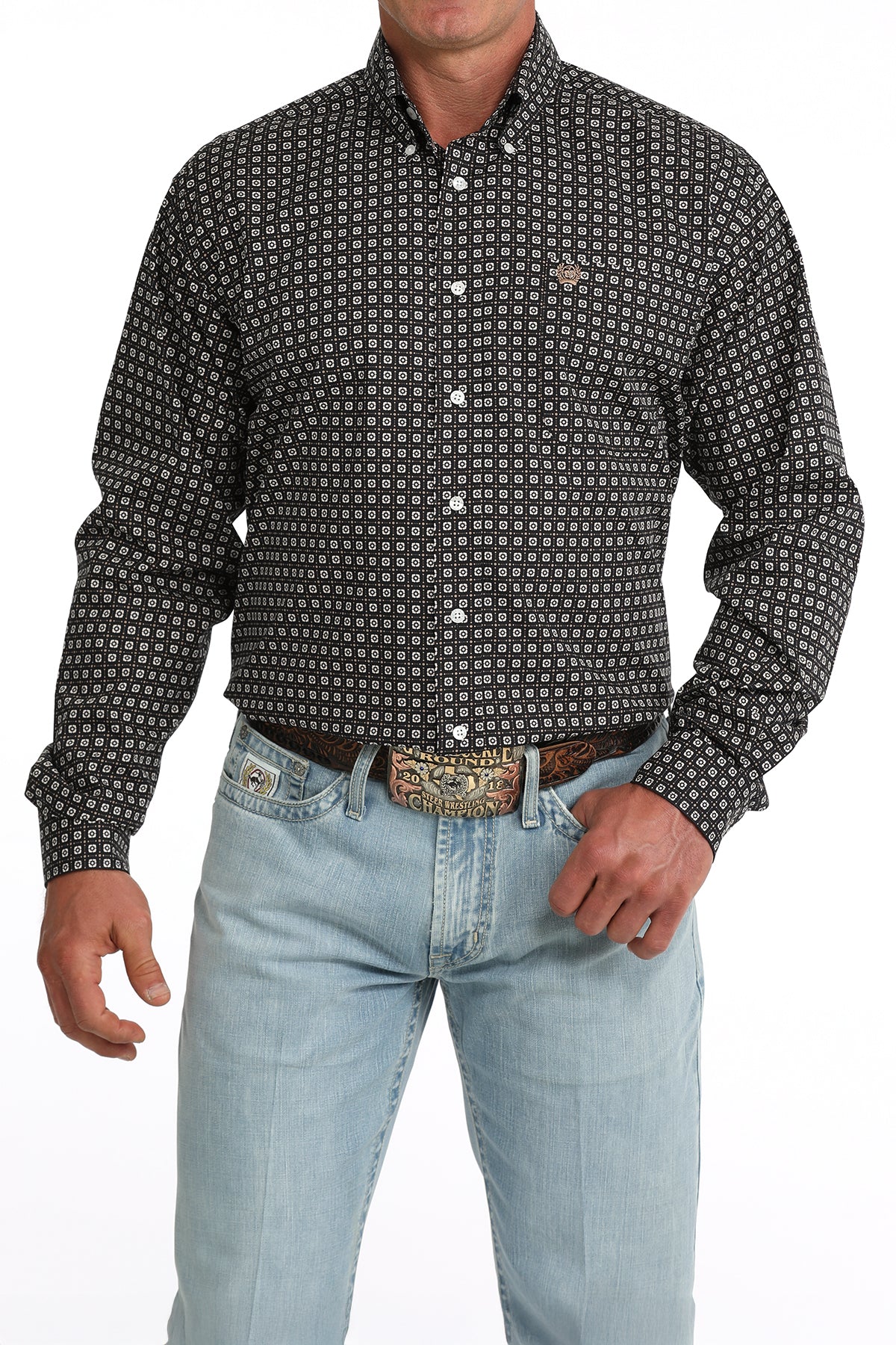 Cinch Classic Fit Button-Down Western Shirt - Navy Geo Print