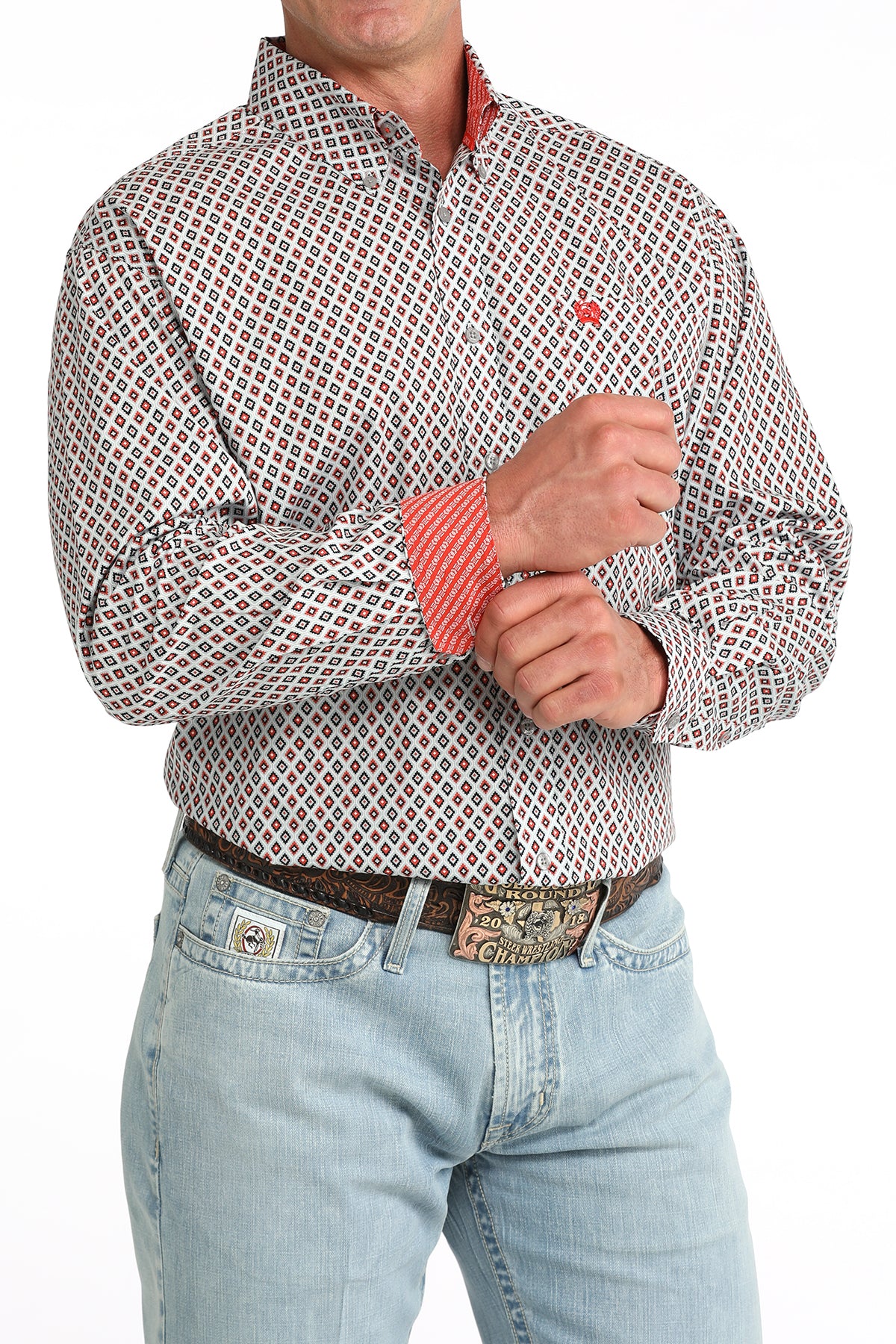 Cinch Classic Fit Button-Down Western Shirt - Grey Geo Print