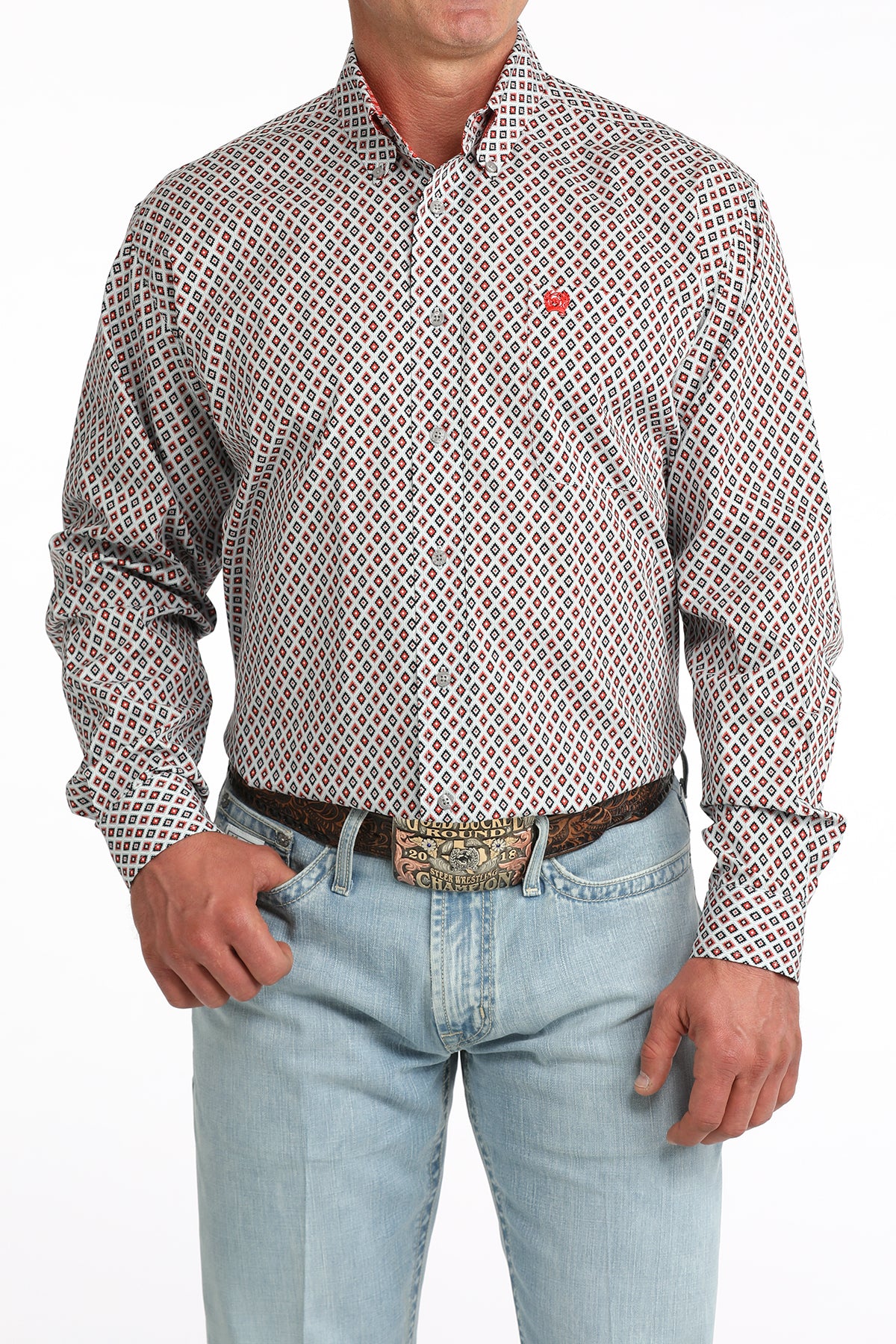 Cinch Classic Fit Button-Down Western Shirt - Grey Geo Print