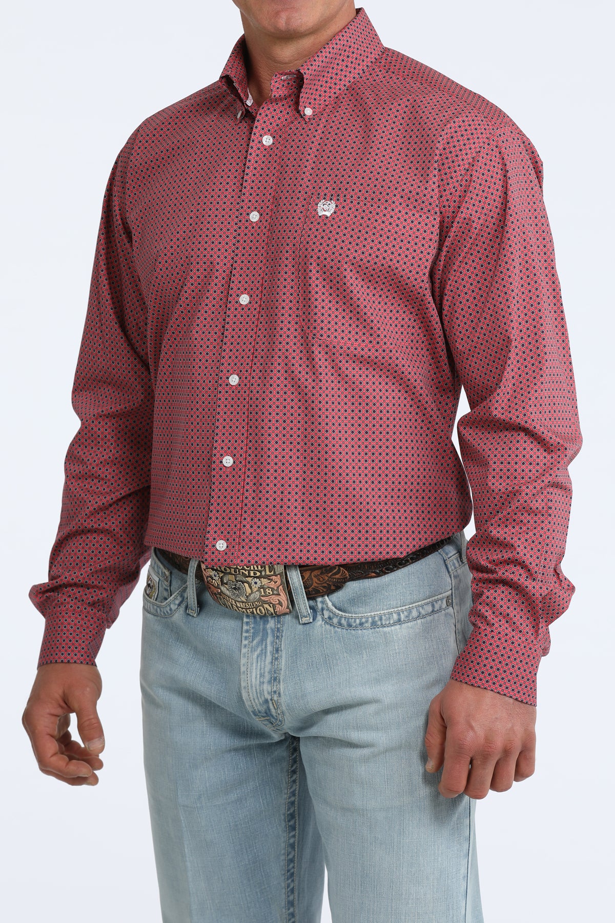 Cinch Classic Fit Button-Down Western Shirt - Pink Geo Print