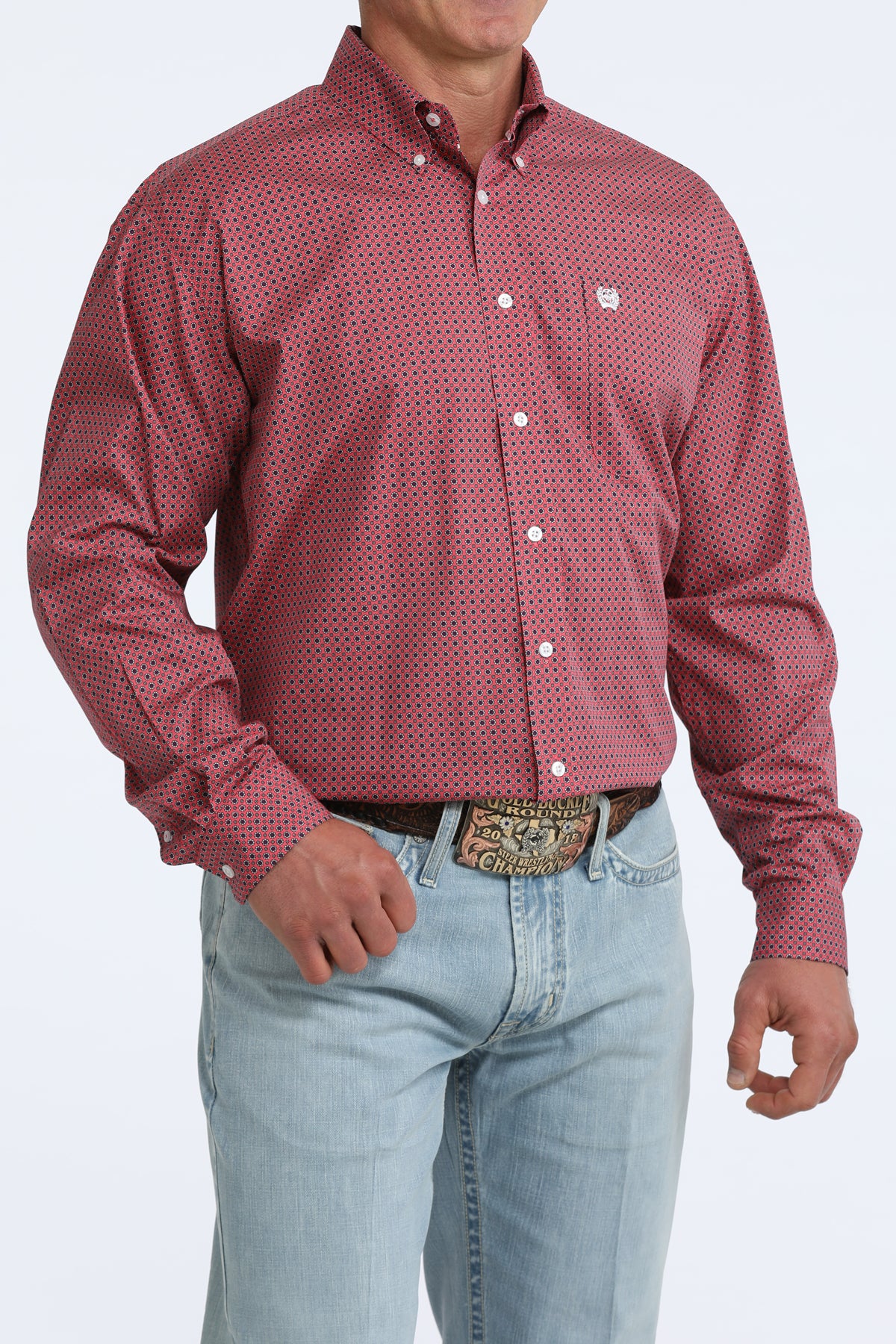 Cinch Classic Fit Button-Down Western Shirt - Pink Geo Print