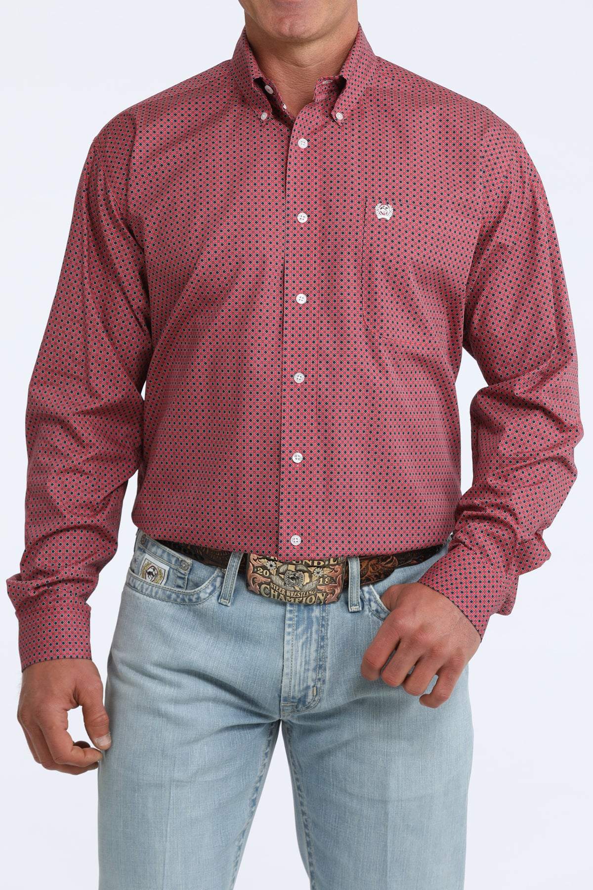 Cinch Classic Fit Button-Down Western Shirt - Pink Geo Print