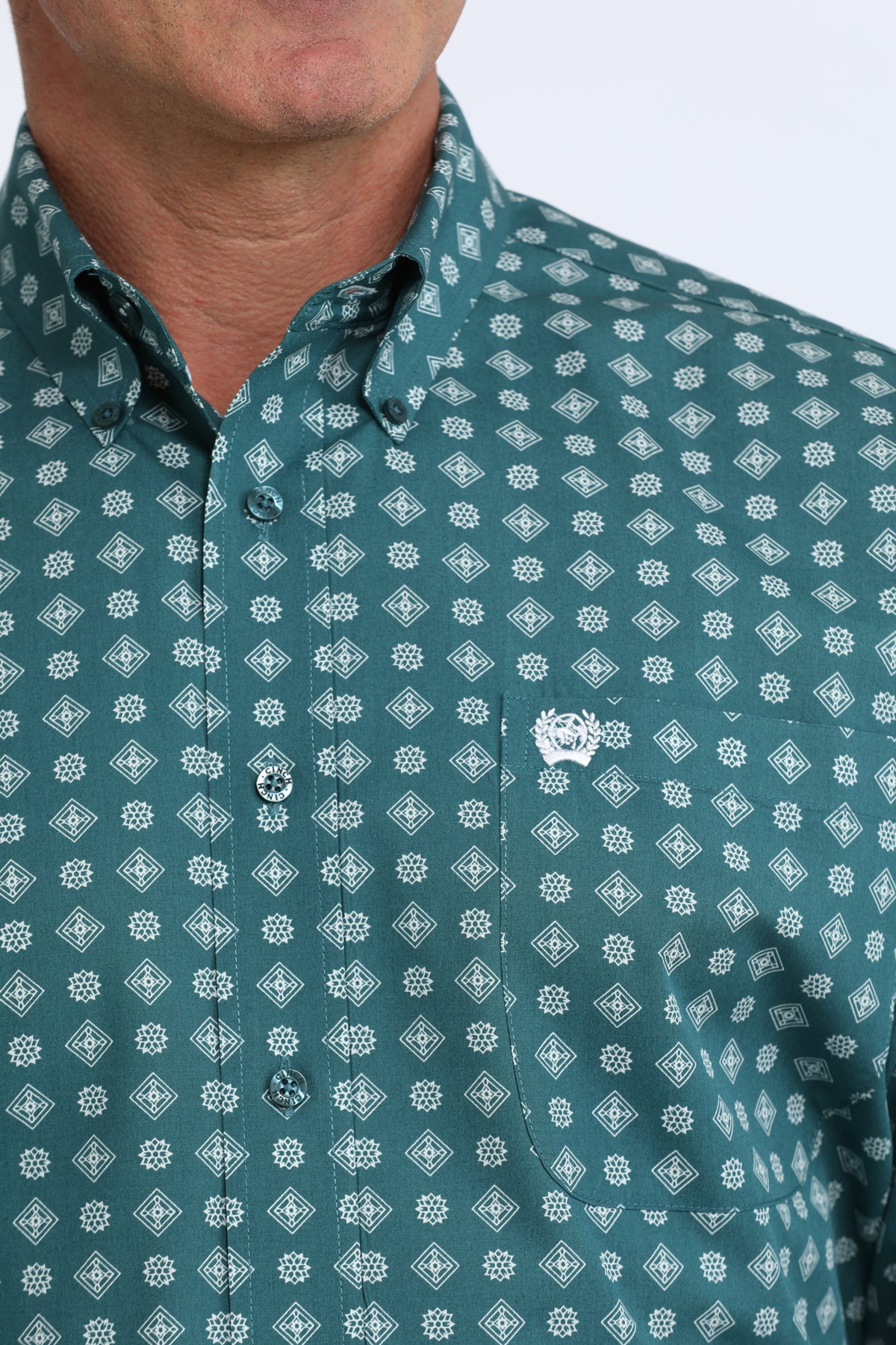 Cinch Classic Fit Button-Down Western Shirt - Teal Geo Print