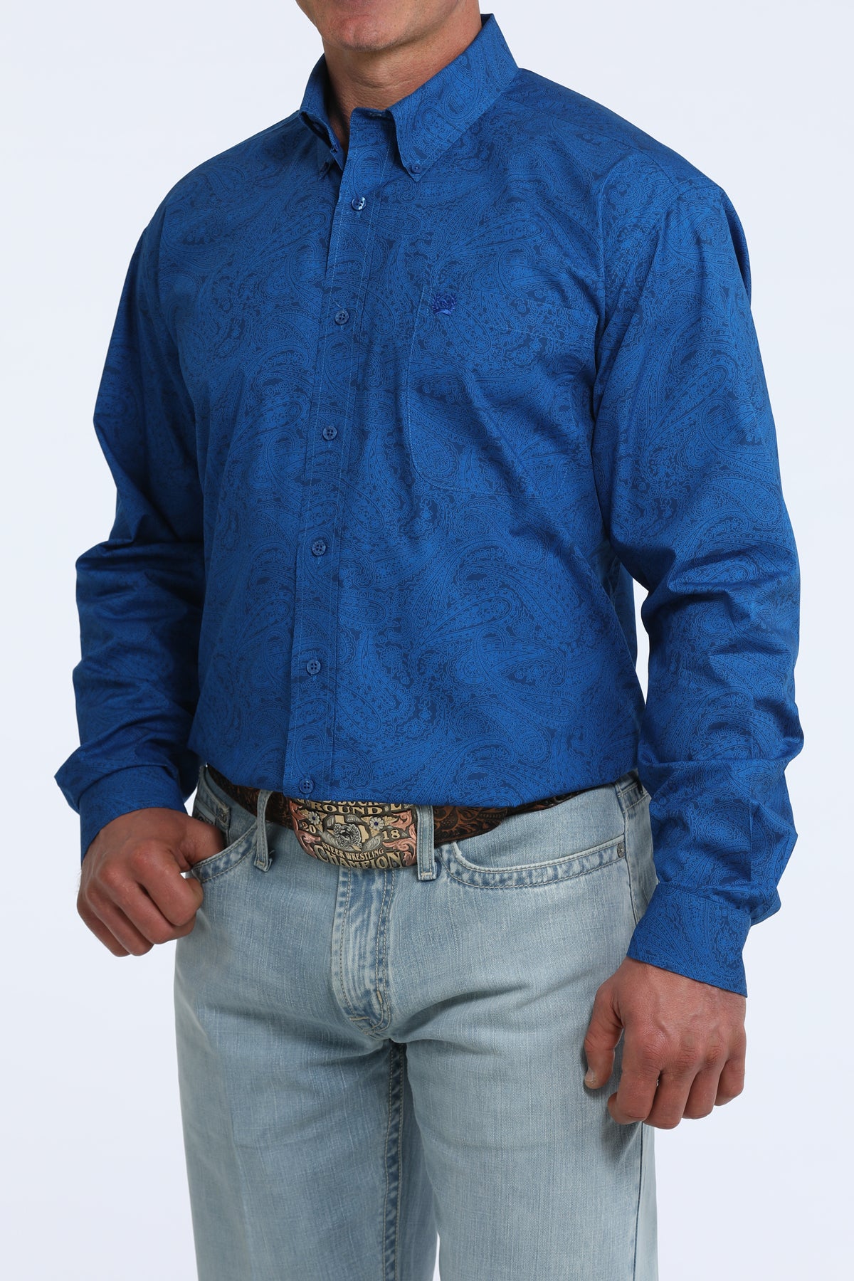 Cinch Classic Fit Button-Down Western Shirt - Royal Blue Paisley