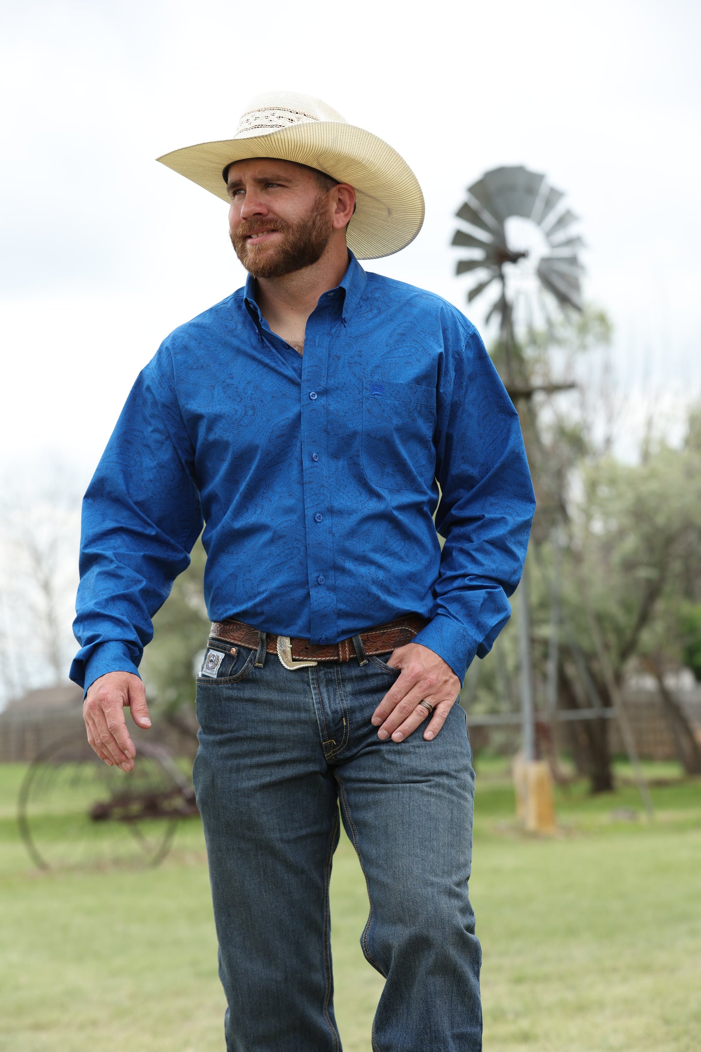 Cinch Classic Fit Button-Down Western Shirt - Royal Blue Paisley