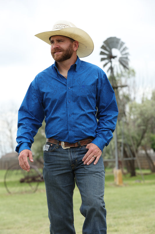 Cinch Classic Fit Button-Down Western Shirt - Royal Blue Paisley