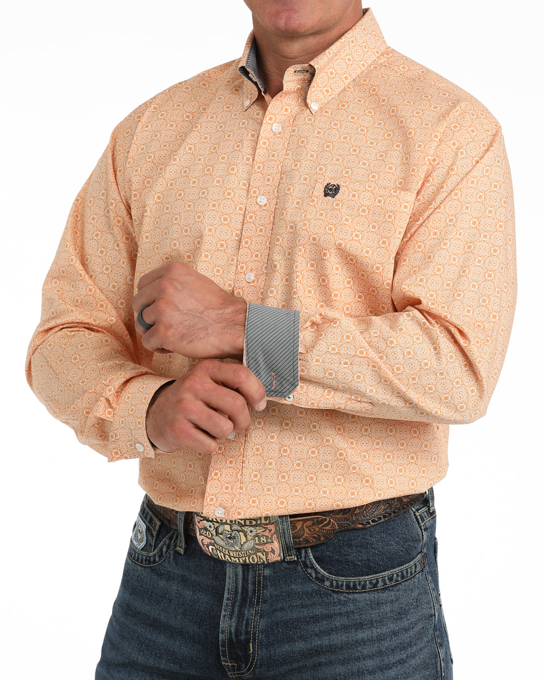 Cinch Classic Fit Button-Down Western Shirt - Peach Print