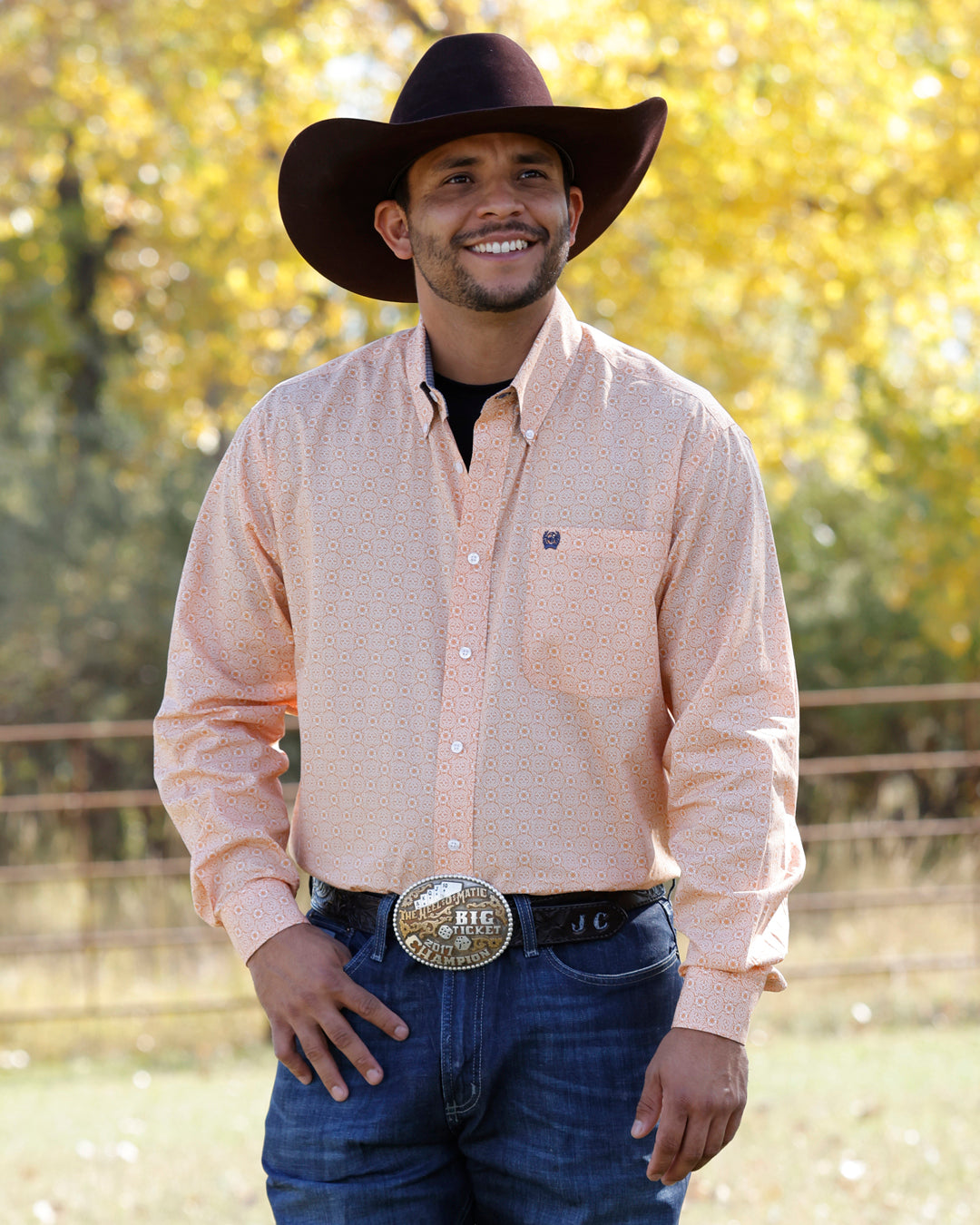 Cinch Classic Fit Button-Down Western Shirt - Peach Print