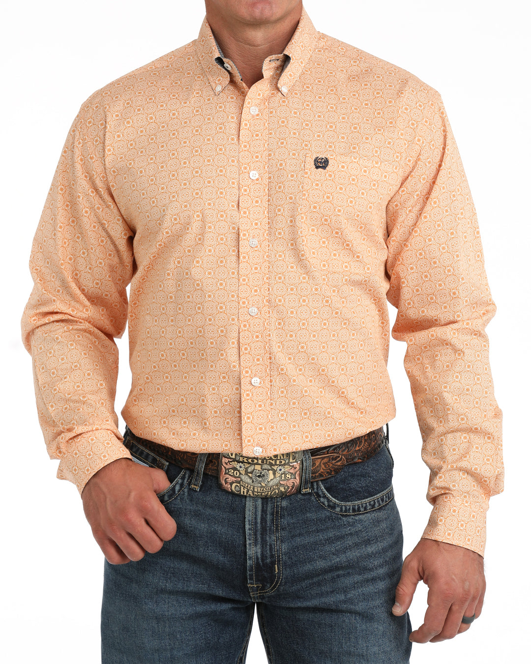 Cinch Classic Fit Button-Down Western Shirt - Peach Print