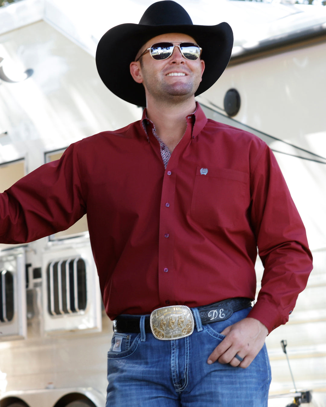 Cinch Classic Fit Button-Down Western Shirt - Deep Red