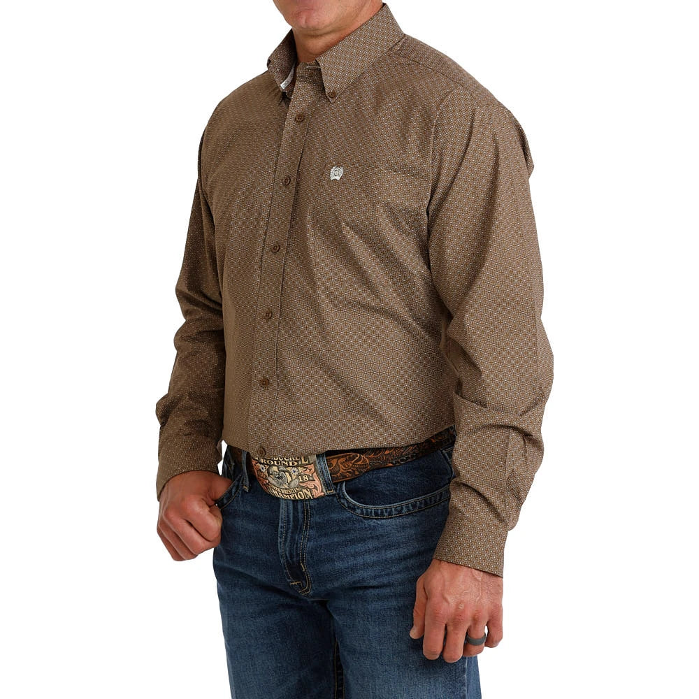 Cinch Classic Fit Button-Down Western Shirt - Brown Geo Print