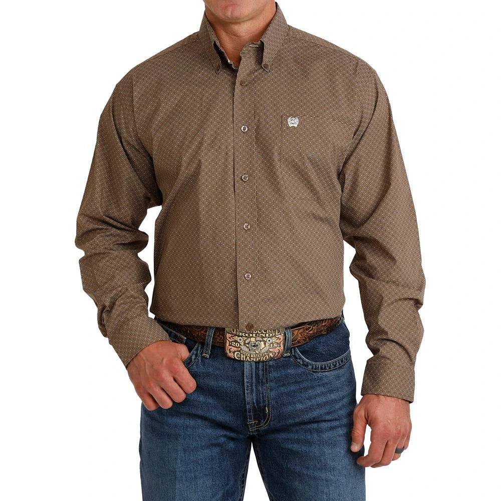 Cinch Classic Fit Button-Down Western Shirt - Brown Geo Print