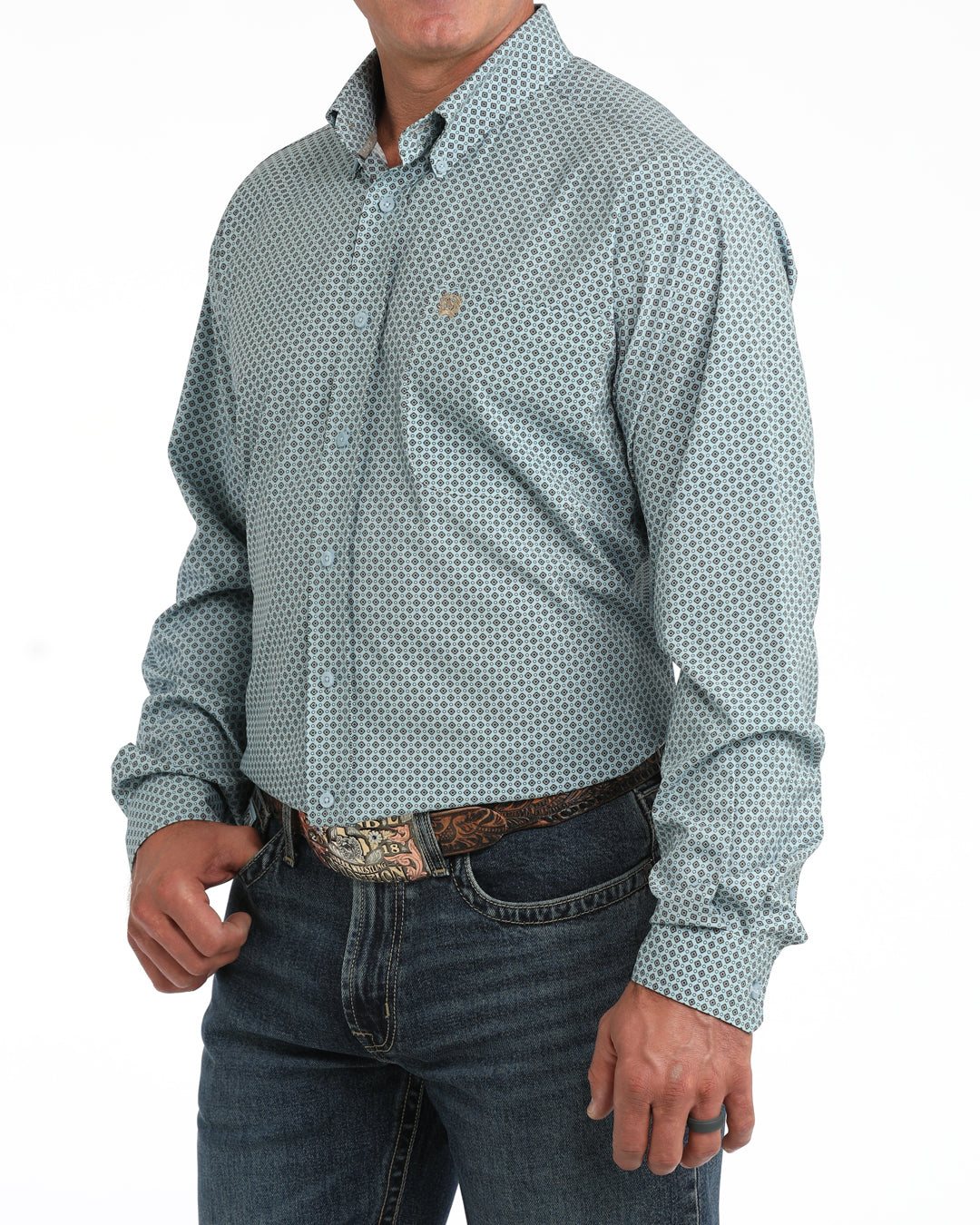 Cinch Arenaflex Button-Down Western Shirt - Light Blue Geo Print