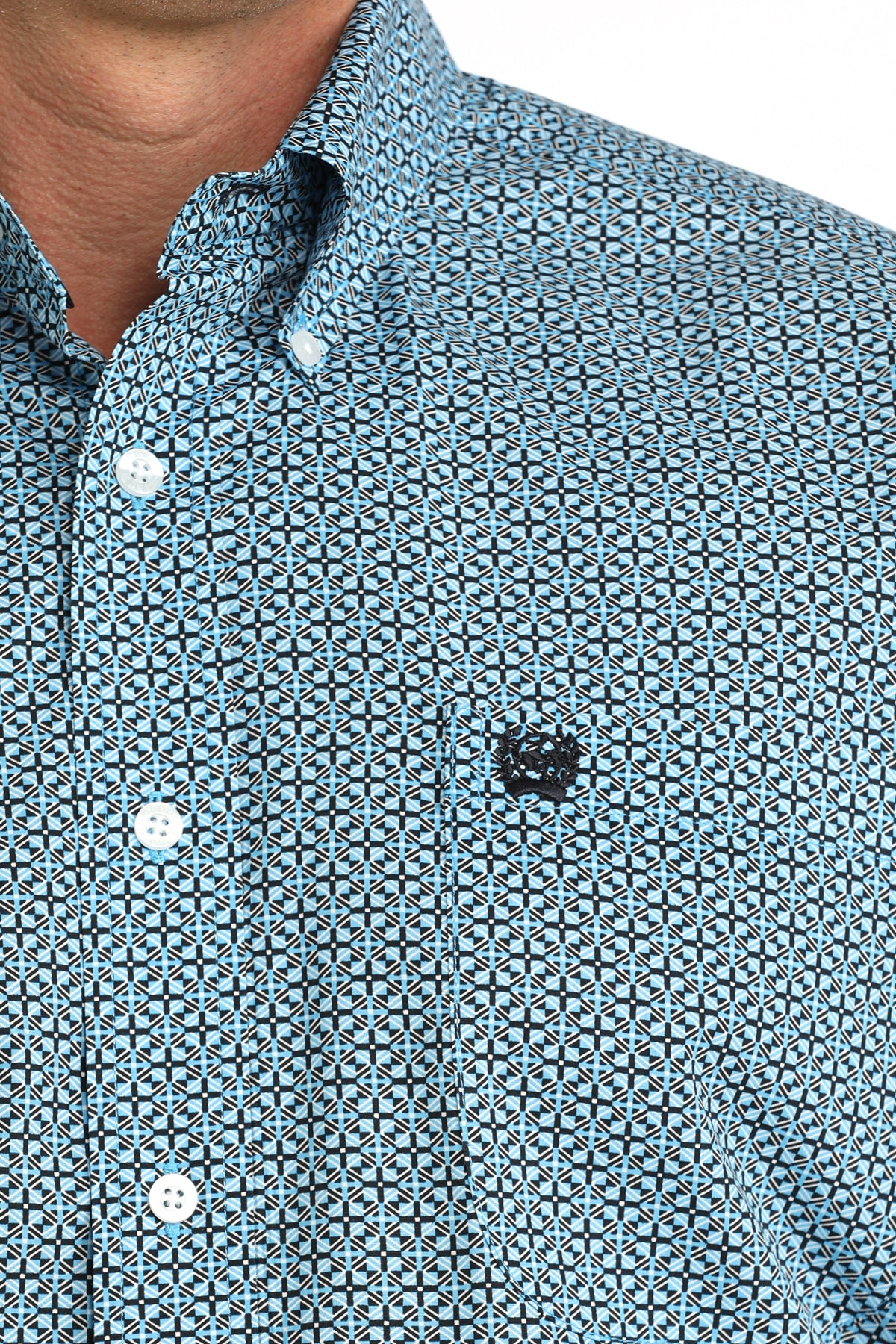 Cinch Classic Fit Short Sleeve Button Down Shirt - Blue Geo Print