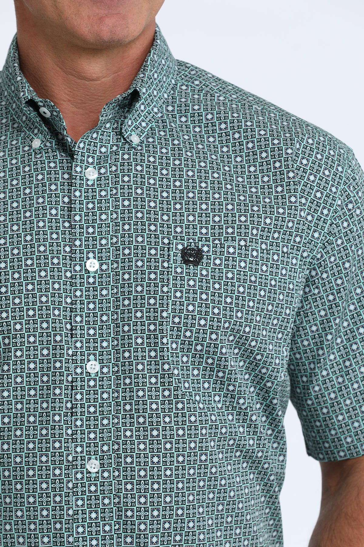 Cinch Classic Fit Short Sleeve Button Down Shirt - Mint Geo Print