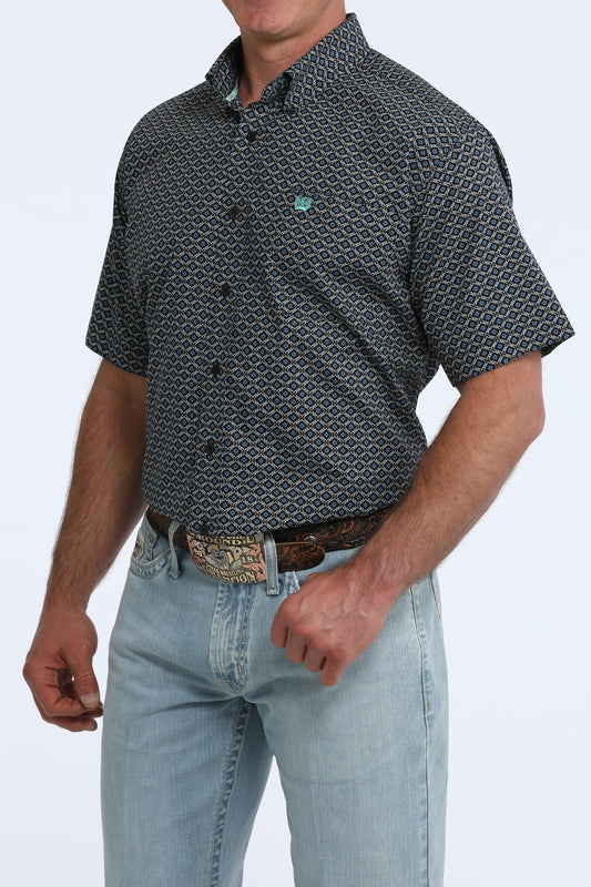 Cinch Classic Fit Short Sleeve Button Down Shirt - Black Geo Print