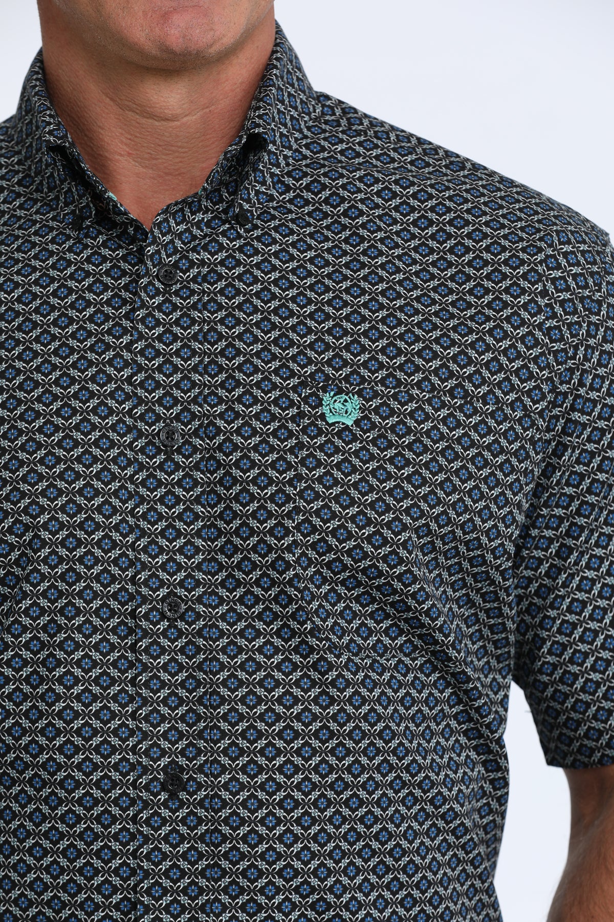Cinch Classic Fit Short Sleeve Button Down Shirt - Black Geo Print