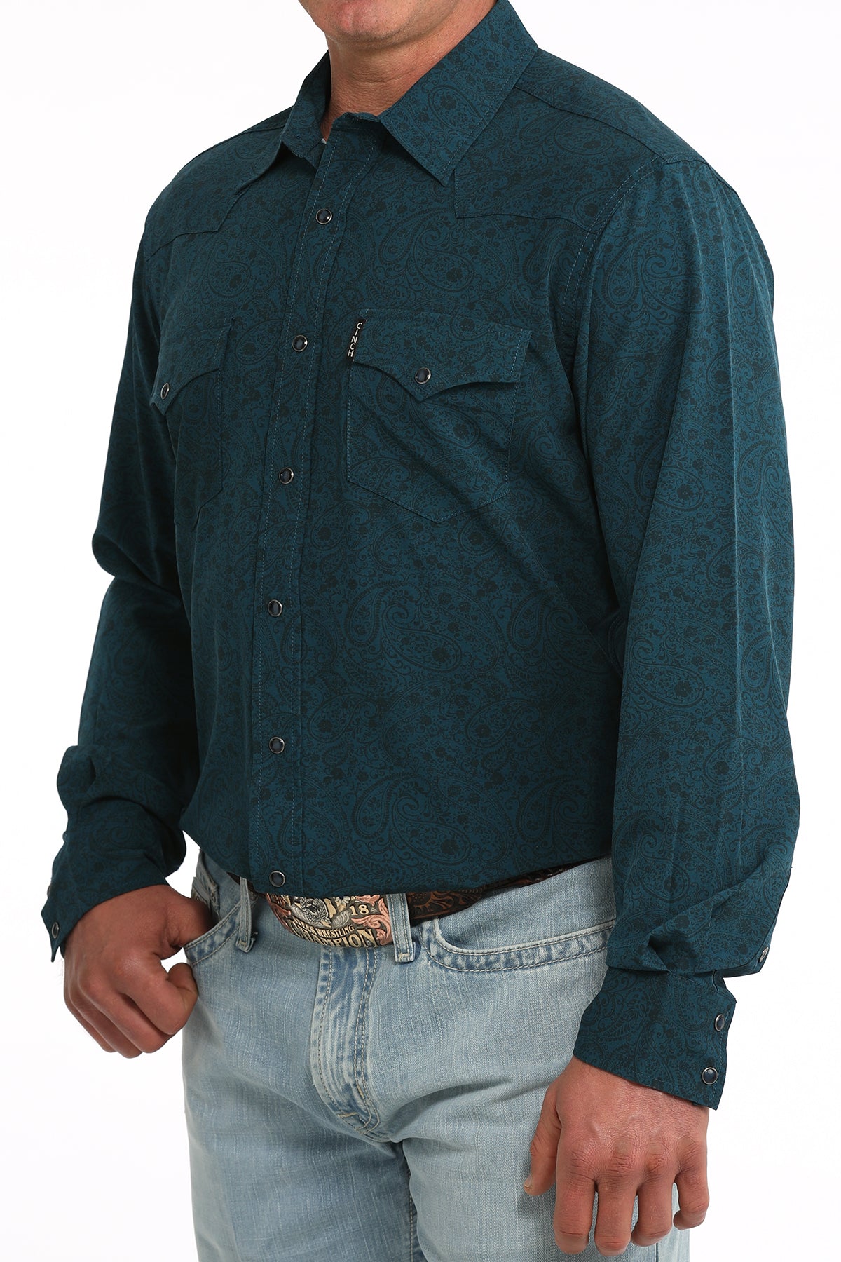 Cinch Solid Modern Fit Button-Down Western Shirt - Teal Paisley