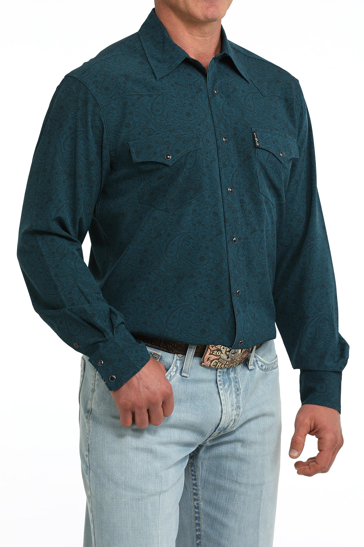 Cinch Solid Modern Fit Button-Down Western Shirt - Teal Paisley