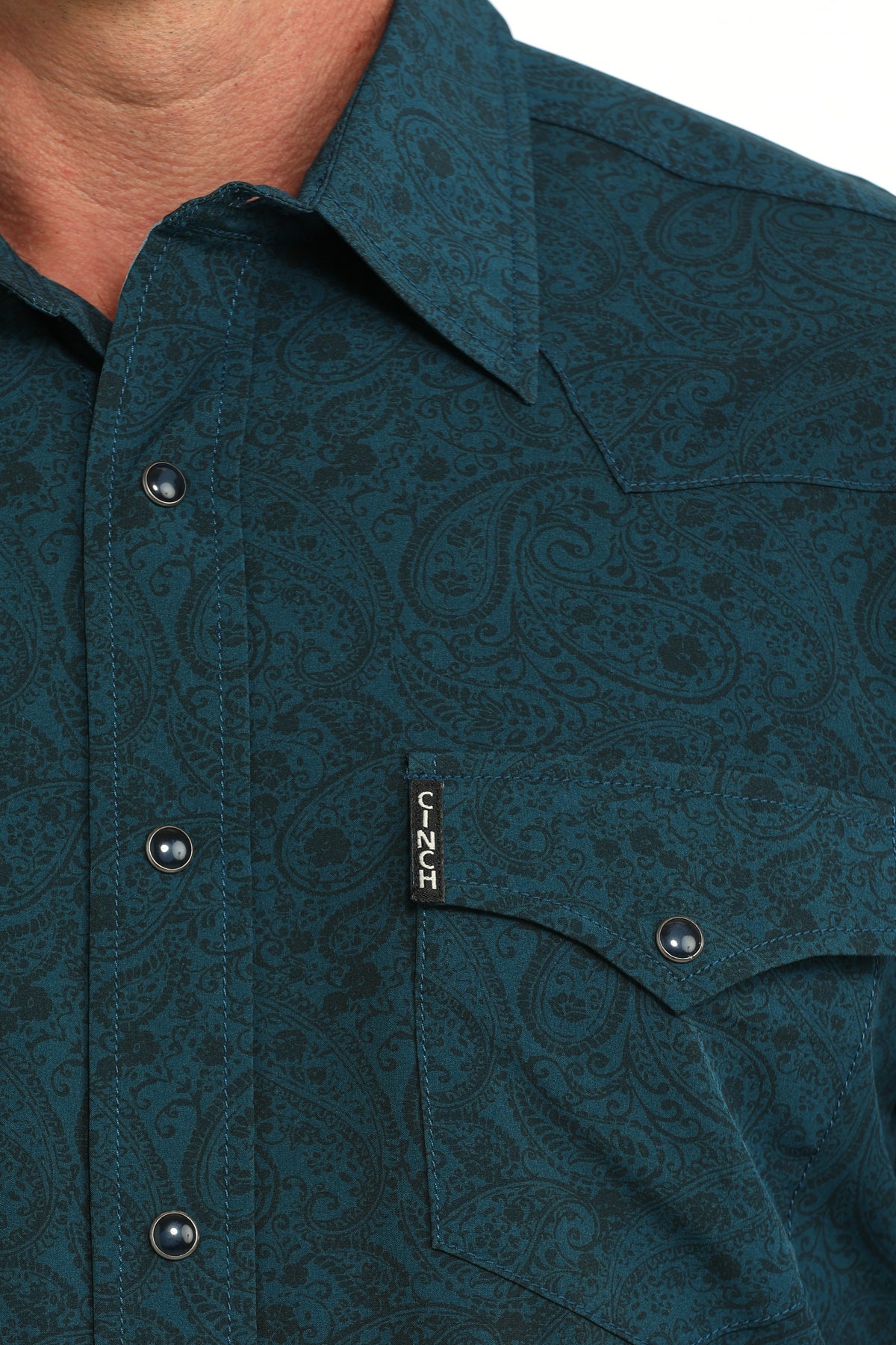 Cinch Solid Modern Fit Button-Down Western Shirt - Teal Paisley