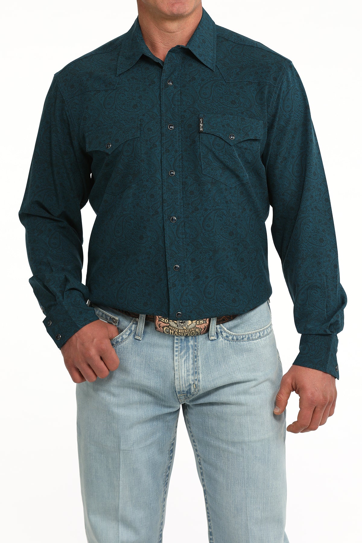 Cinch Solid Modern Fit Button-Down Western Shirt - Teal Paisley
