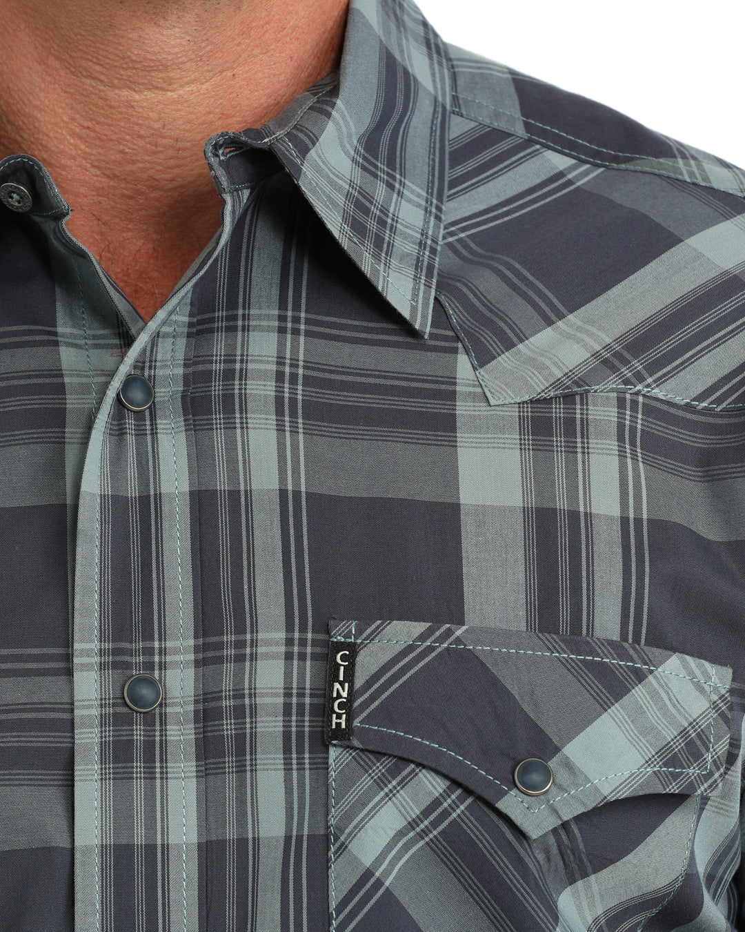 Cinch Solid Modern Fit Button-Down Western Shirt - Blue Plaid