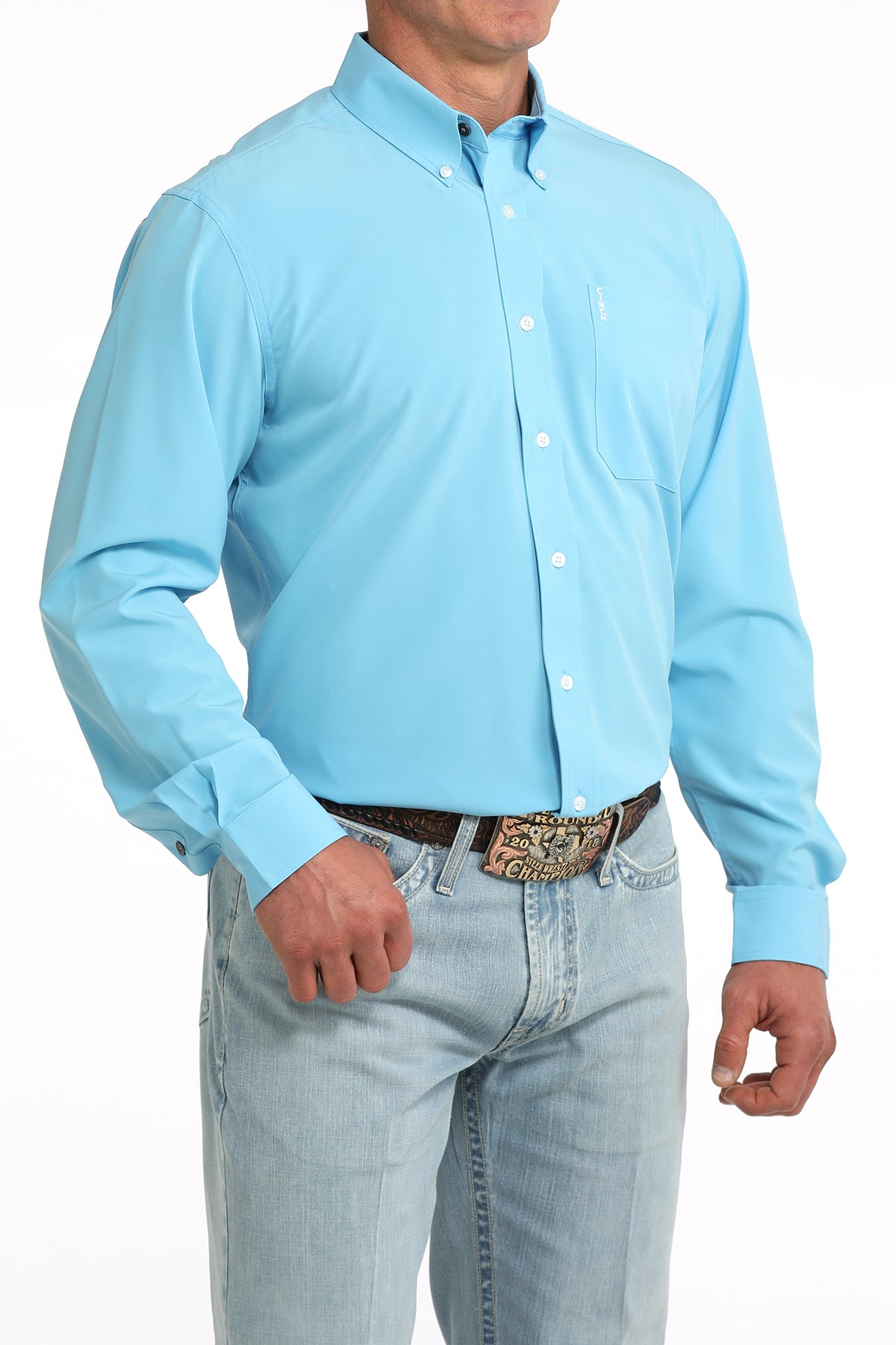 Cinch Solid Modern Fit Button-Down Western Shirt - Light Blue