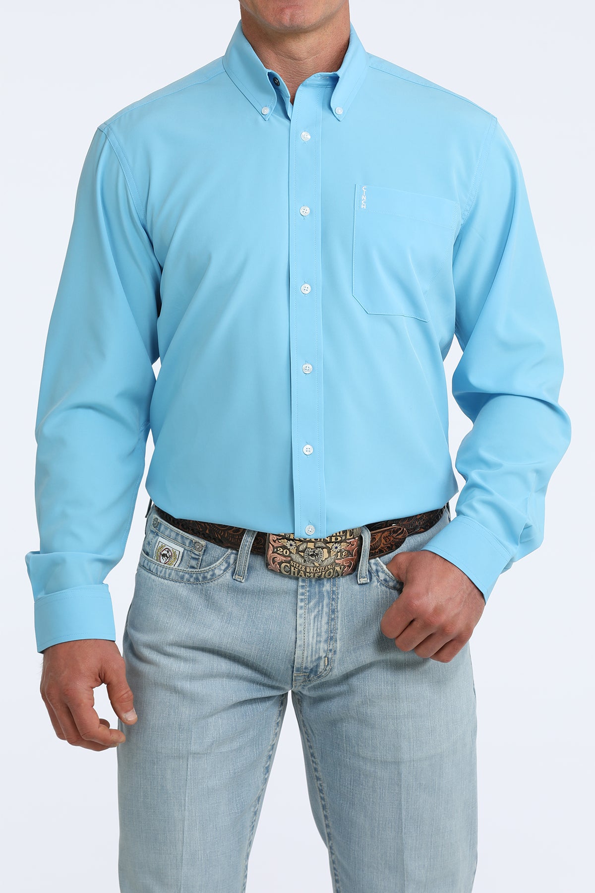 Cinch Solid Modern Fit Button-Down Western Shirt - Light Blue