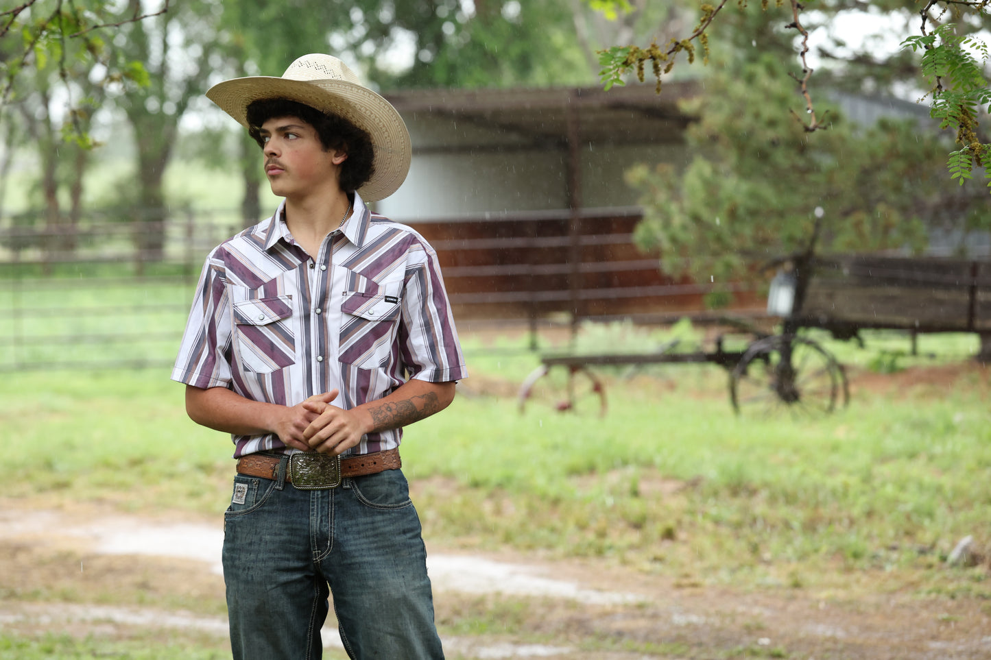 Cinch Camp Shirt - Burgundy Stripe