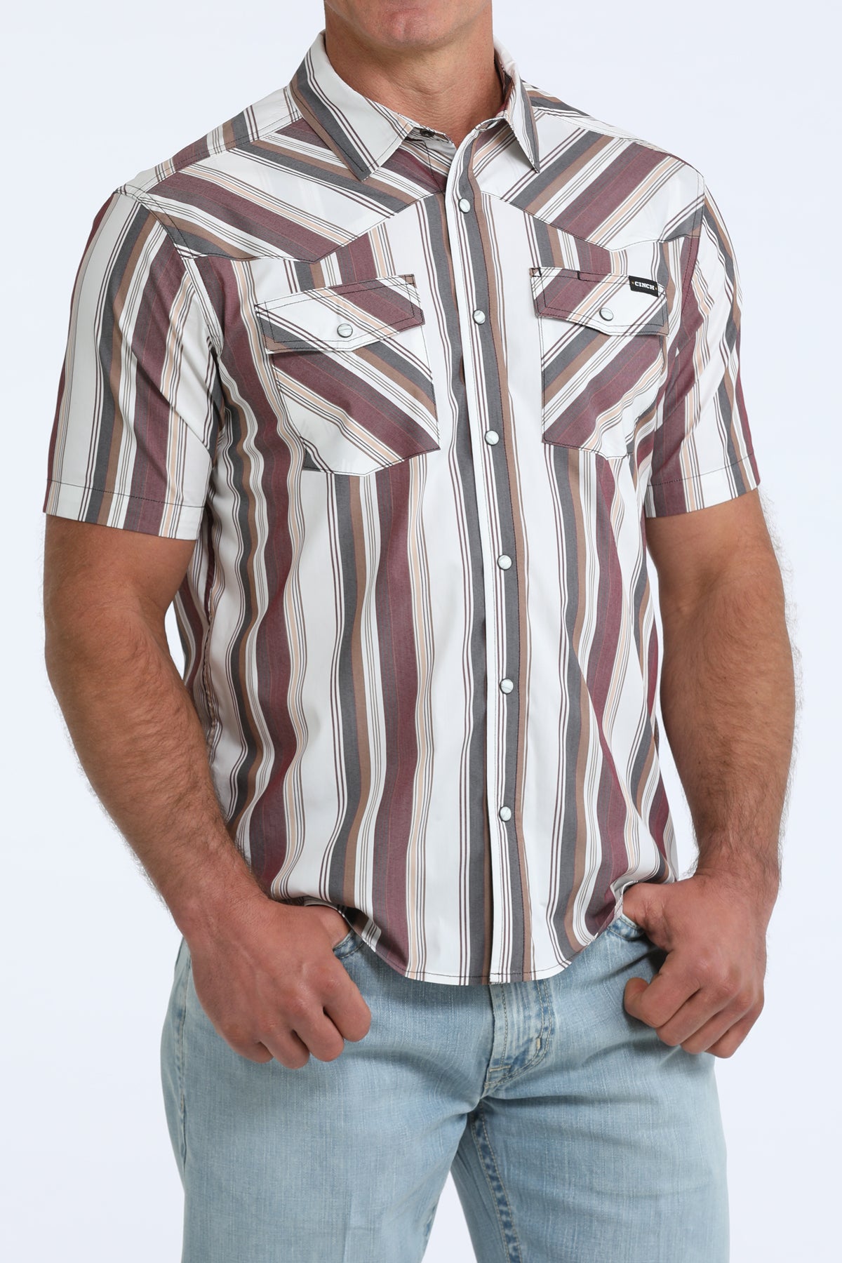 Cinch Camp Shirt - Burgundy Stripe