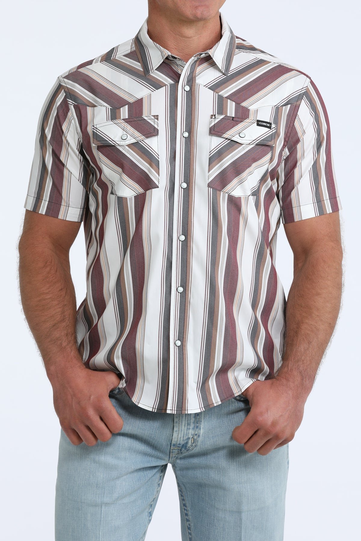 Cinch Camp Shirt - Burgundy Stripe