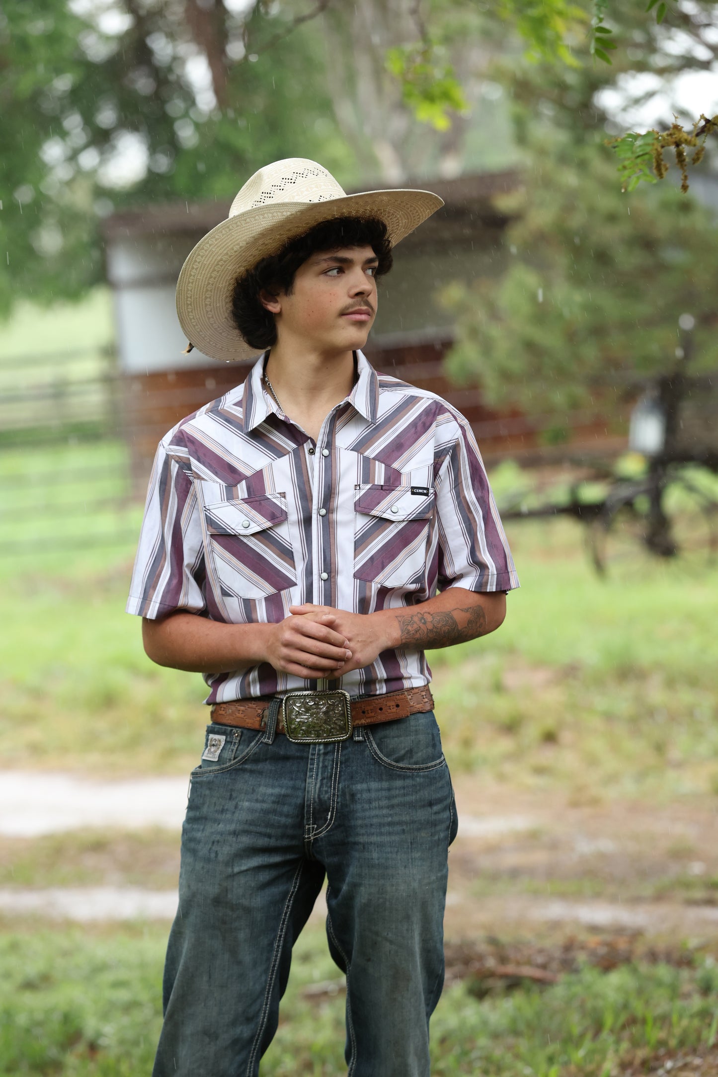 Cinch Camp Shirt - Burgundy Stripe
